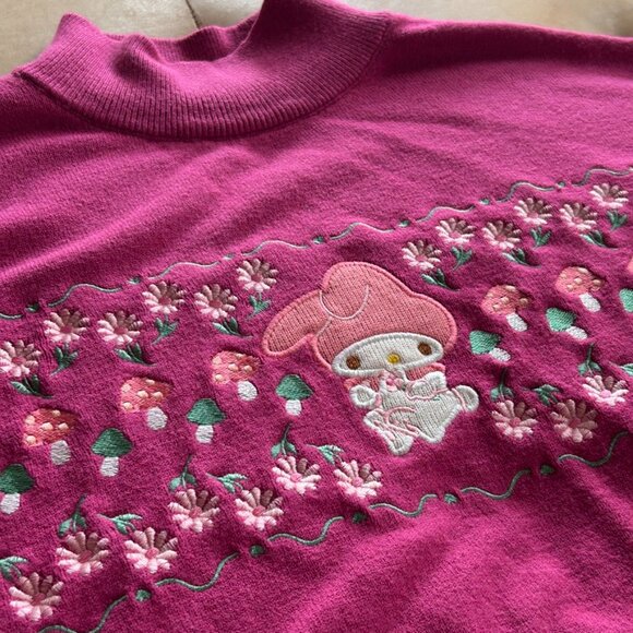 Hello Kitty & Friends Pink Embroidered Mushroom Floral Sweater LG Turtleneck - Picture 9 of 15